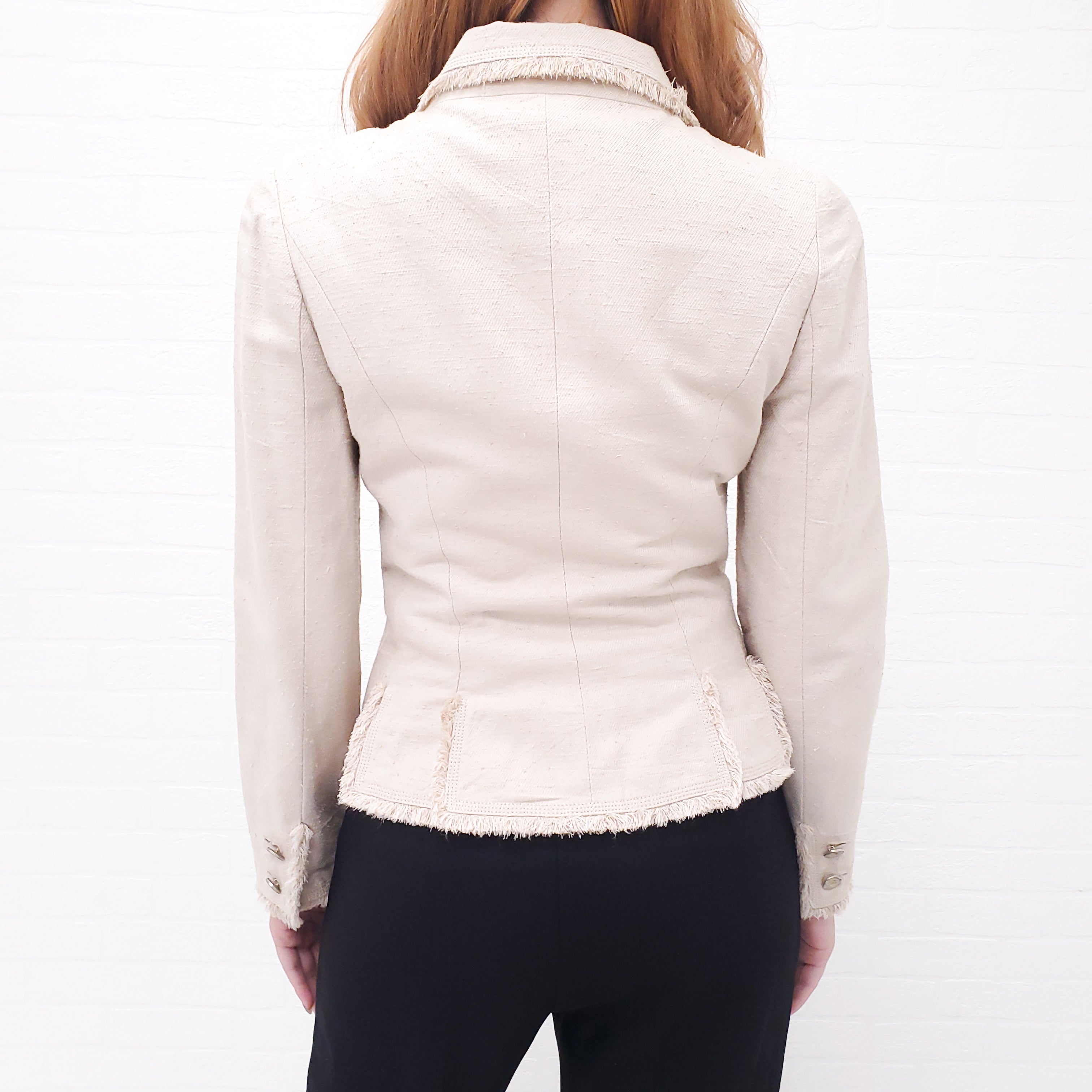 CHANEL NUDE DENIM JACKET WITH LOGO BUTTONS - SIZE 38