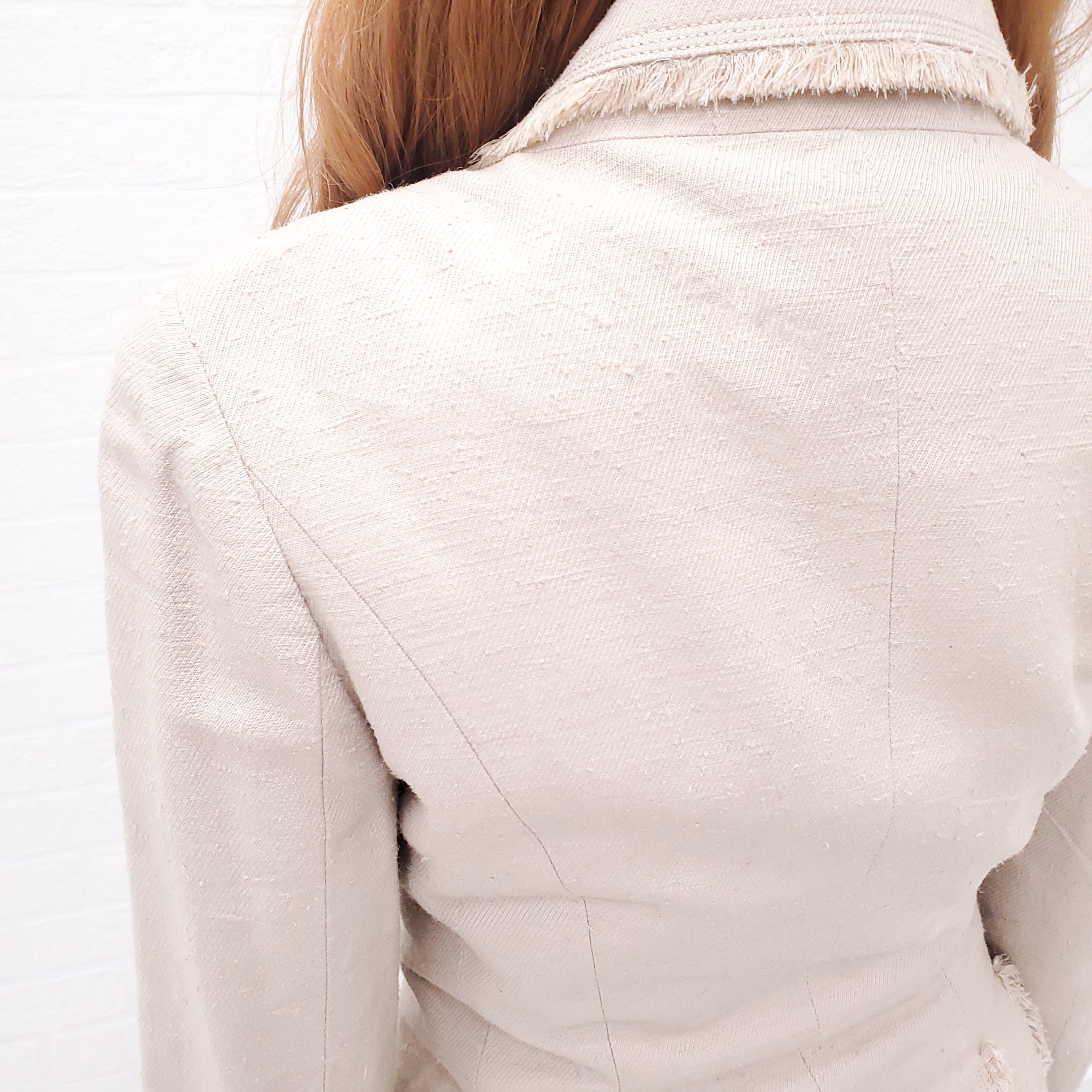 CHANEL NUDE DENIM JACKET WITH LOGO BUTTONS - SIZE 38