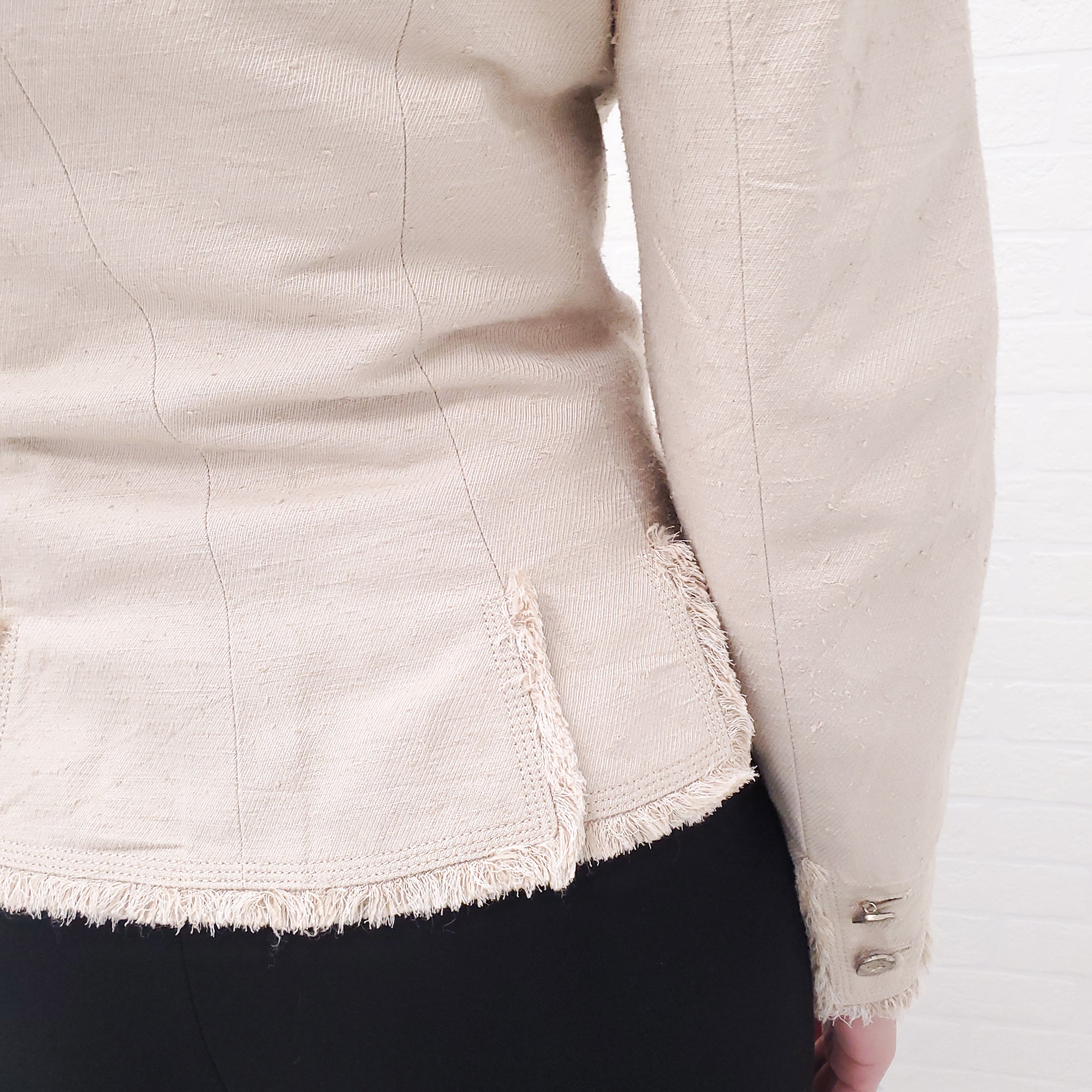 CHANEL NUDE DENIM JACKET WITH LOGO BUTTONS - SIZE 38