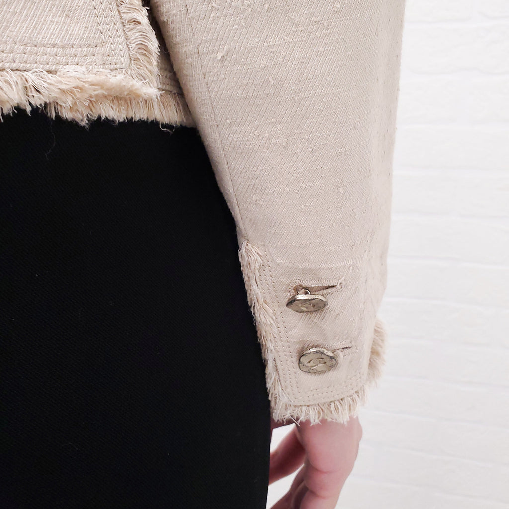 CHANEL NUDE DENIM JACKET WITH LOGO BUTTONS - SIZE 38