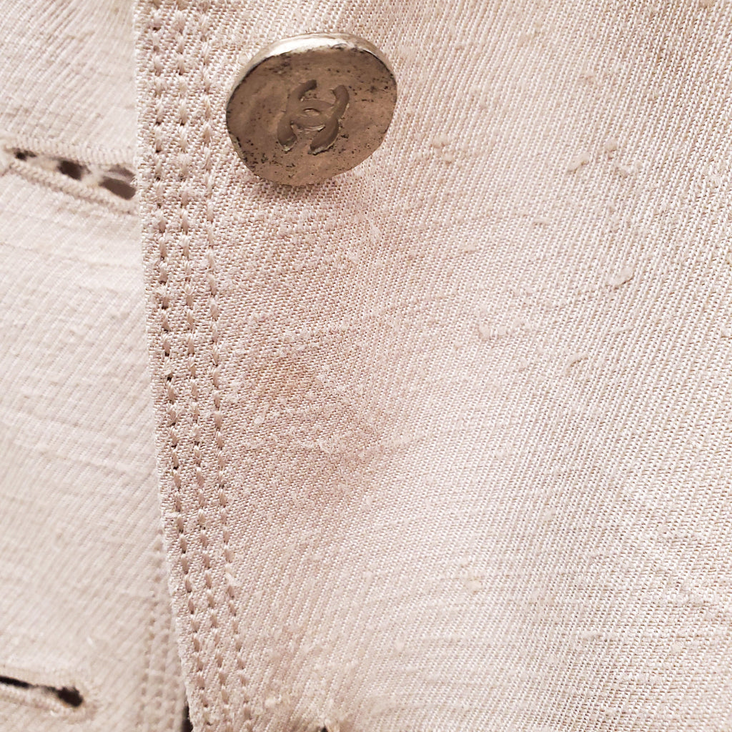 CHANEL NUDE DENIM JACKET WITH LOGO BUTTONS - SIZE 38