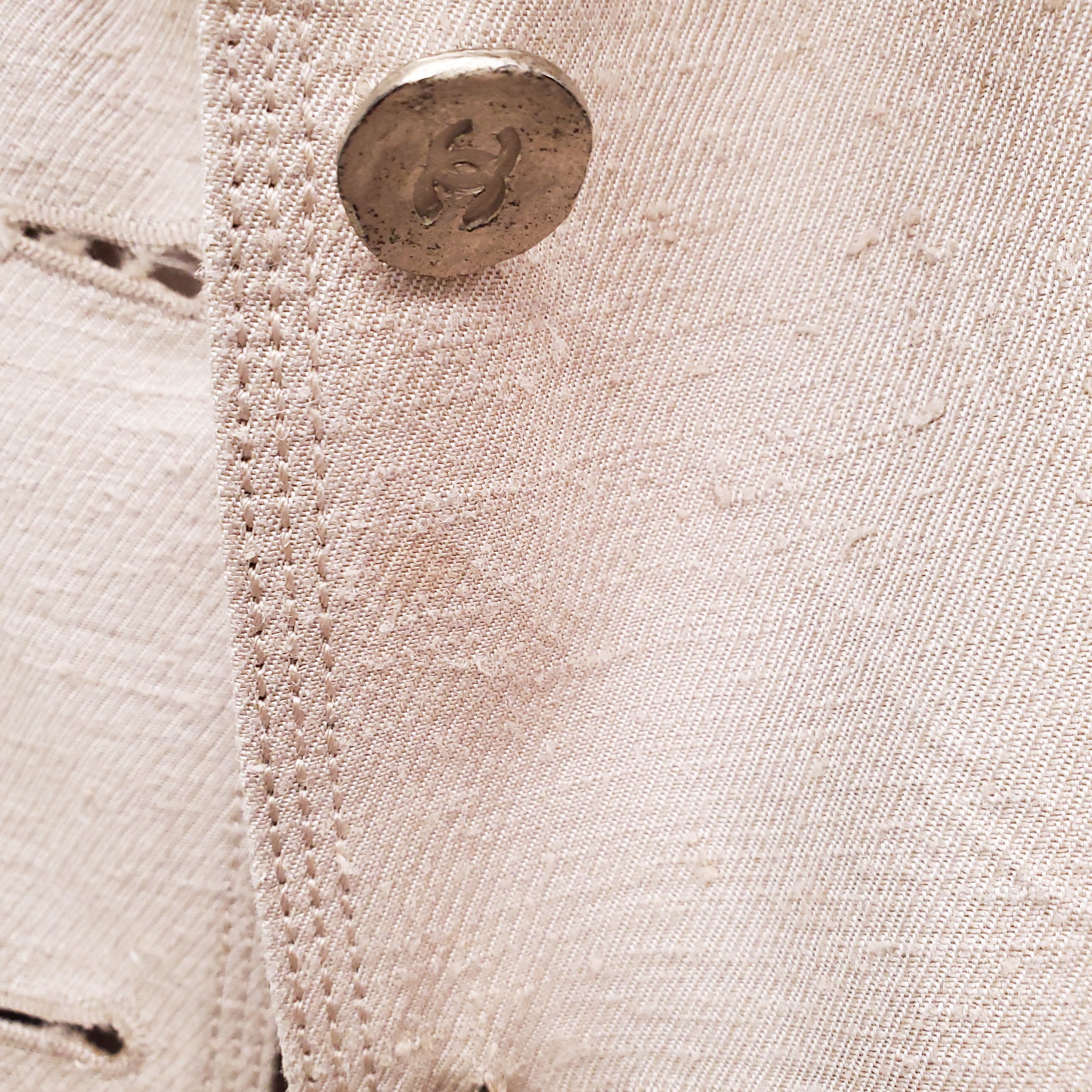 CHANEL NUDE DENIM JACKET WITH LOGO BUTTONS - SIZE 38