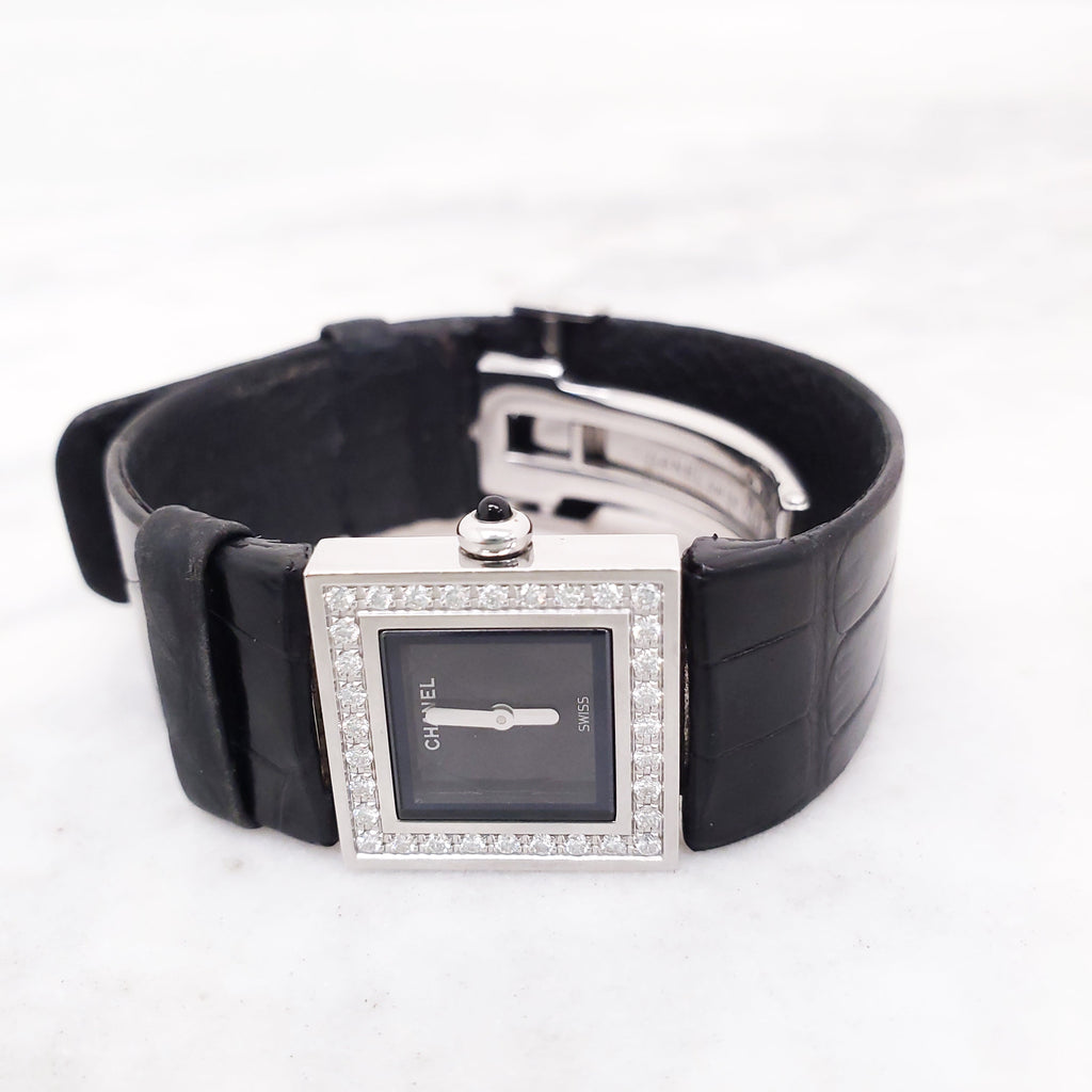 CHANEL DIAMOND WATCH WITH CROC BAND