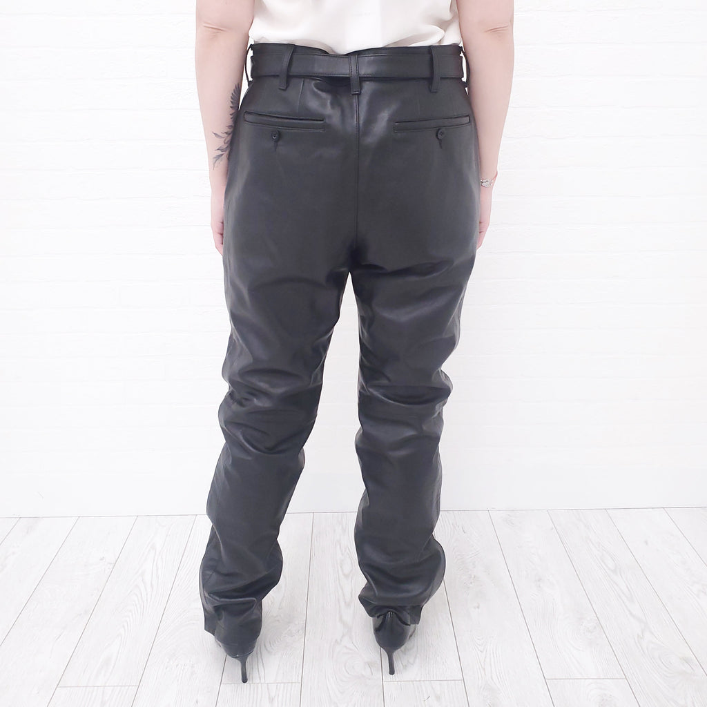 SACAI BLACK COWHIDE LEATHER PANTS WITH BELT - SIZE 4/XL