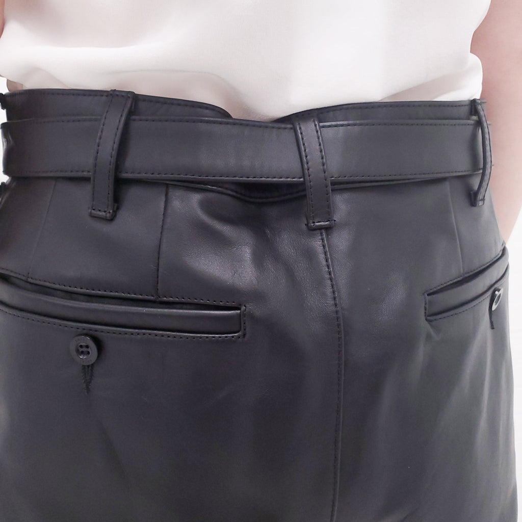 SACAI BLACK COWHIDE LEATHER PANTS WITH BELT - SIZE 4/XL