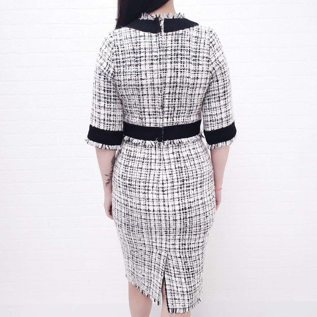 DOLCE & GABBANA BLACK/WHITE TWEED DRESS - SIZE 42