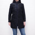CHANEL BLACK & NAVY JACQUARD COAT - SIZE 40