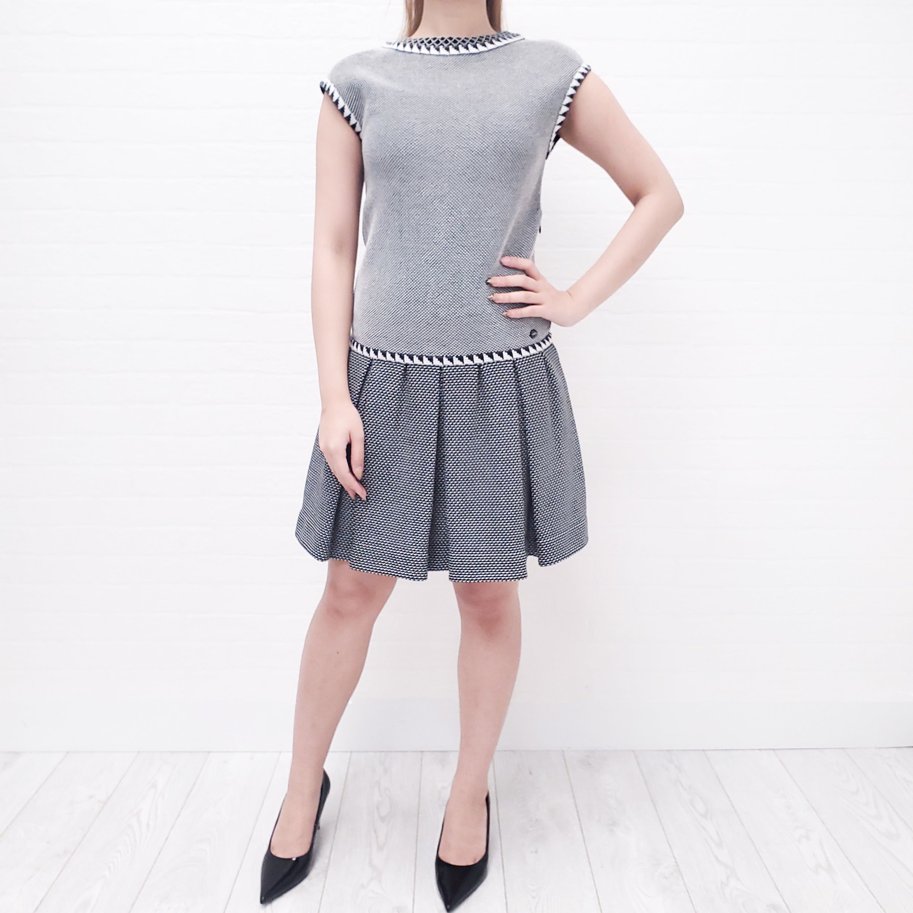 CHANEL BLACK & WHITE BABYDOLL DRESS - SIZE 36