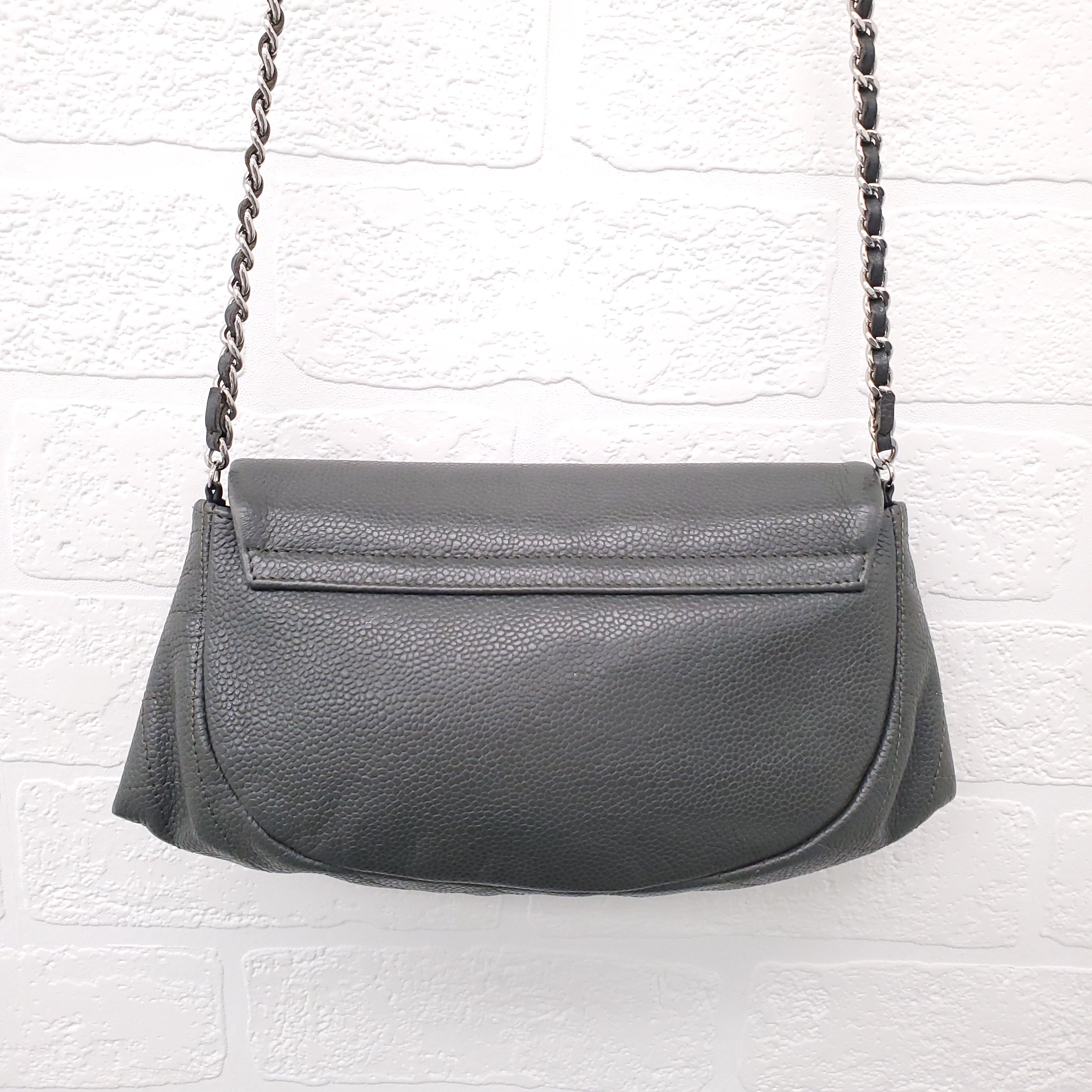 CHANEL KAKI HALF CRESCENT INTERLOCKING CC WALLET ON CHAIN