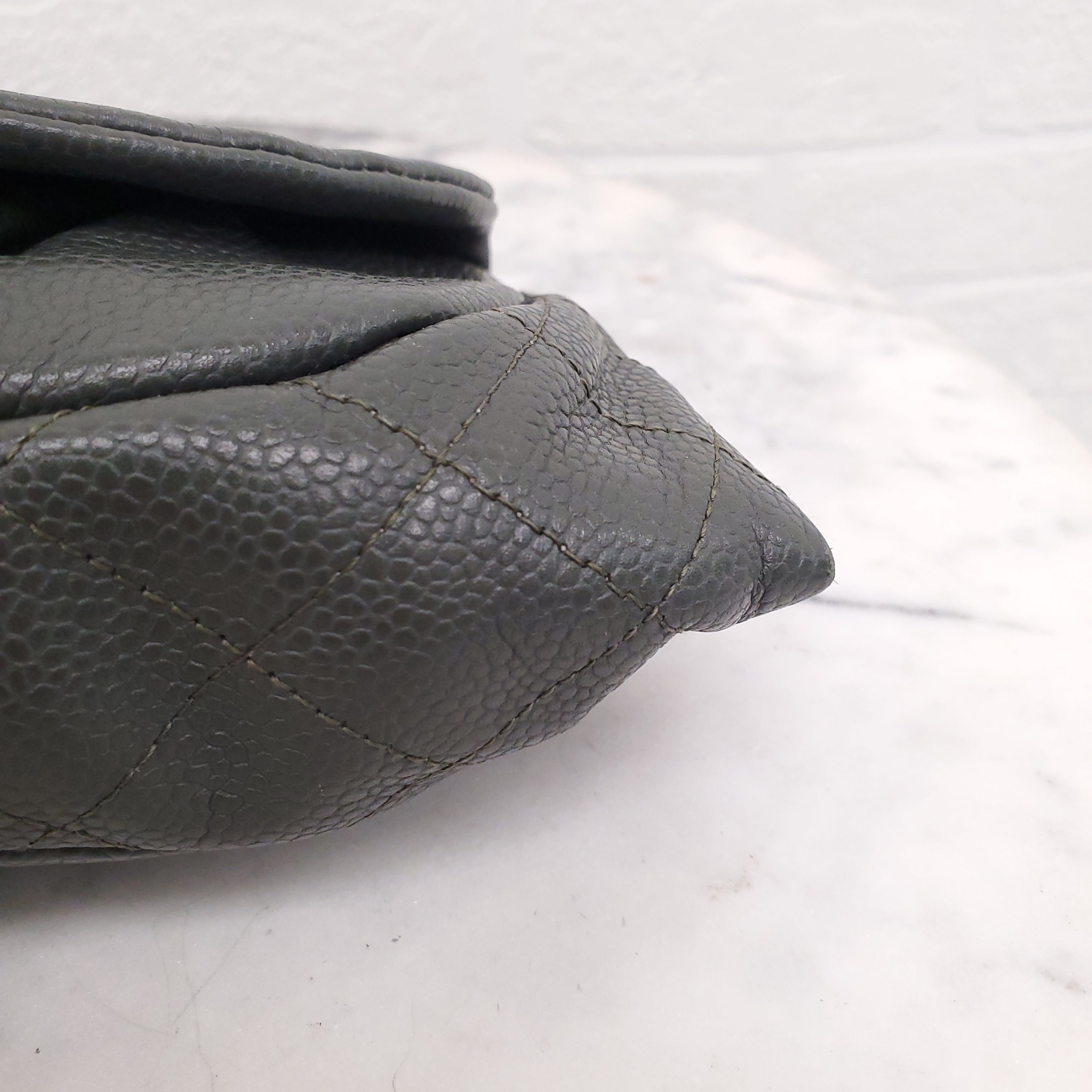 CHANEL KAKI HALF CRESCENT INTERLOCKING CC WALLET ON CHAIN