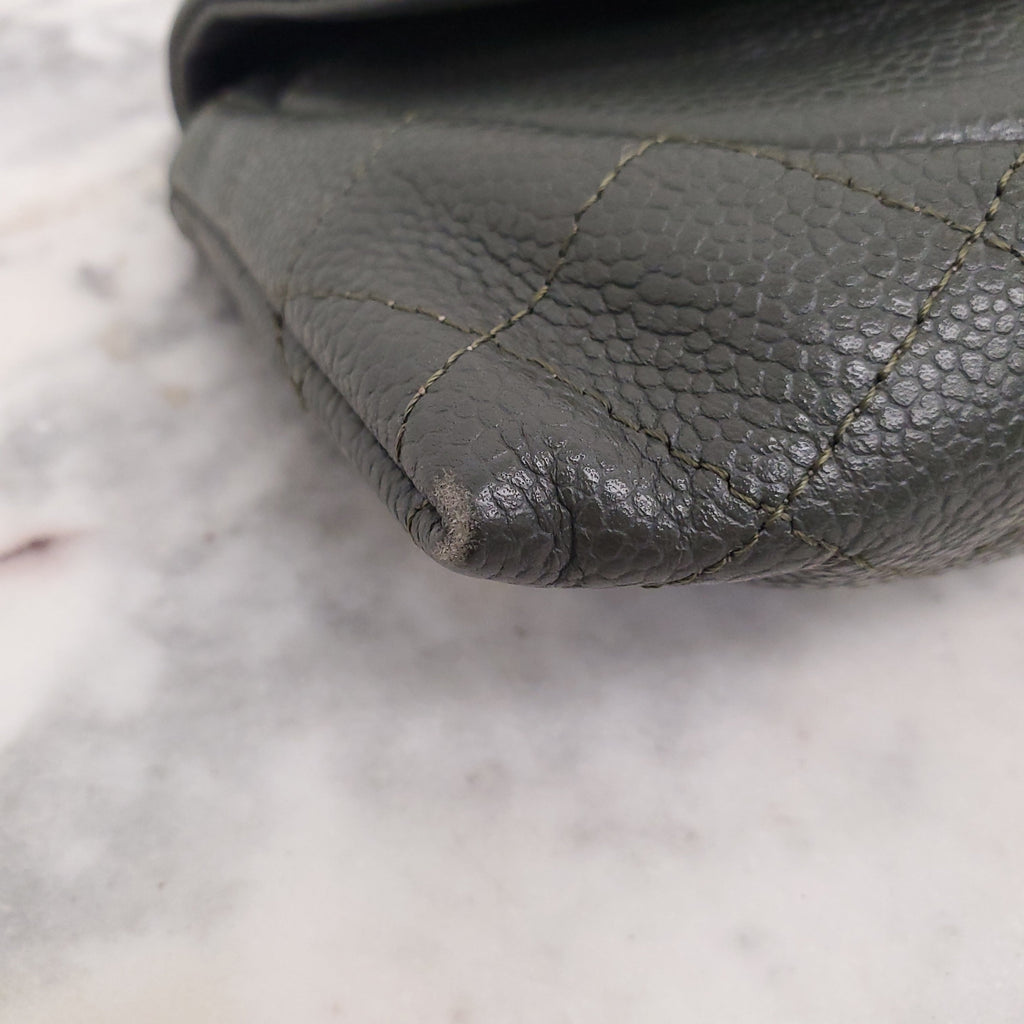 CHANEL KAKI HALF CRESCENT INTERLOCKING CC WALLET ON CHAIN