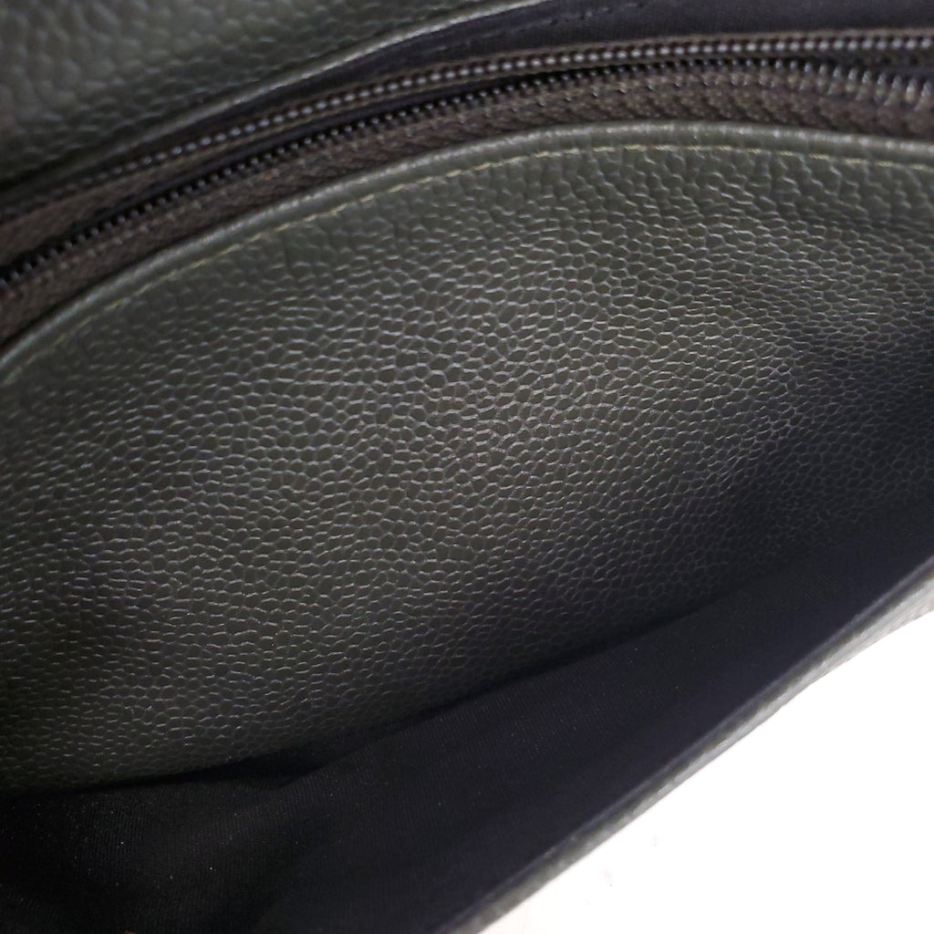CHANEL KAKI HALF CRESCENT INTERLOCKING CC WALLET ON CHAIN
