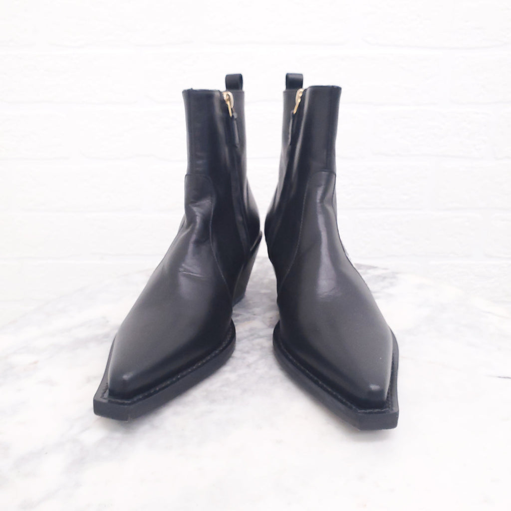 VERSACE BLACK LEATHER LOGO COWBOY BOOTS - SIZE 35