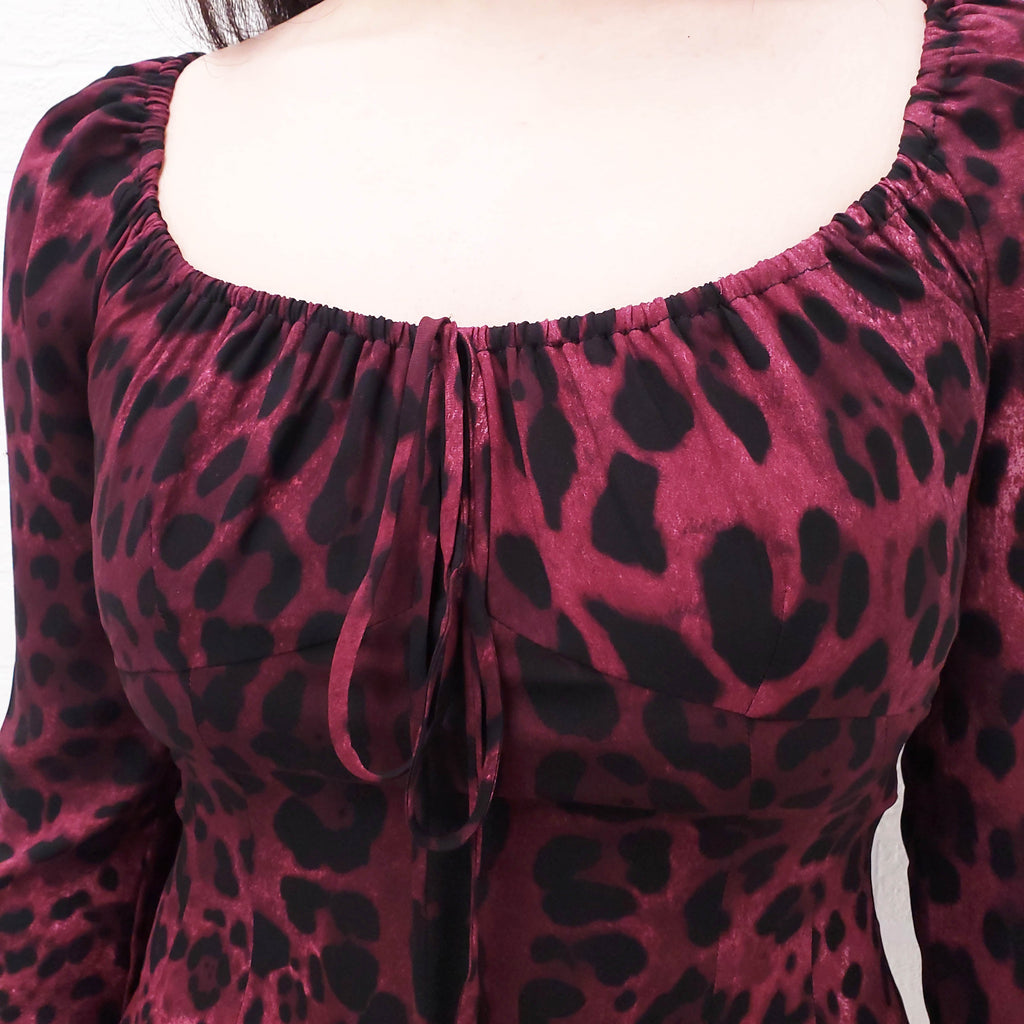 DOLCE & GABBANA BURGUNDY LEOPARD BLOUSE WITH TIE - SIZE 40