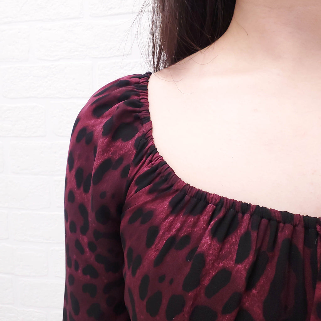DOLCE & GABBANA BURGUNDY LEOPARD BLOUSE WITH TIE - SIZE 40