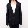 CHANEL BLACK LUREX TWEED JACKET WITH LOGO BUTTONS - SIZE 42