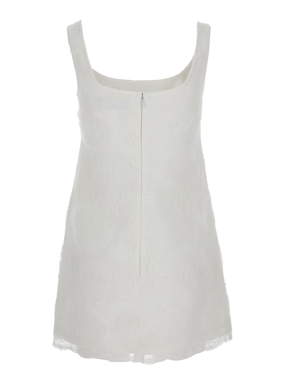 Self-Portrait Women White Mini Dress With Square Neck And Bow Detail On The Front In Tech Fabric Woman