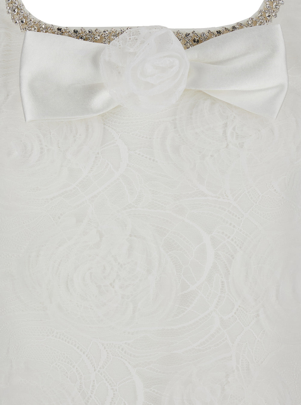 Self-Portrait Women White Mini Dress With Square Neck And Bow Detail On The Front In Tech Fabric Woman