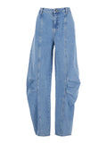 Rotate Women Light Blue Jeans With Central Stitching And Logo Patch On The Back In Denim Woman