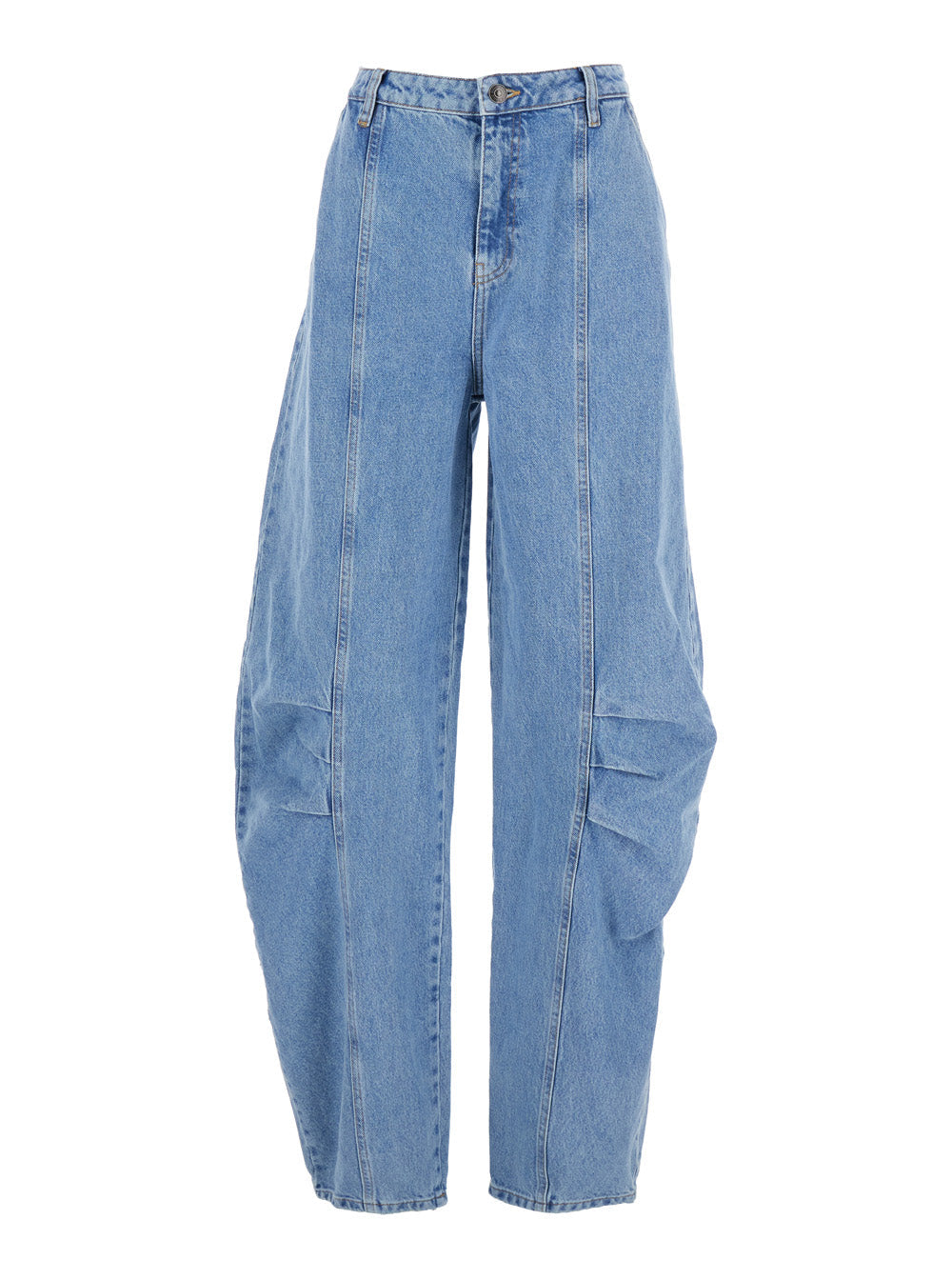 Rotate Women Light Blue Jeans With Central Stitching And Logo Patch On The Back In Denim Woman