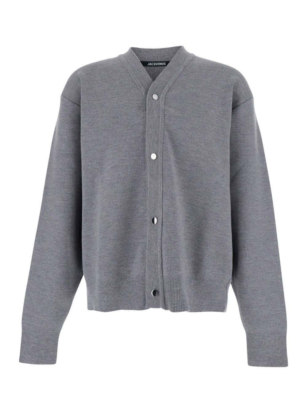 Jacquemus Men Grey V-Neck Cardigan With Dropped Shoulders In Cotton Man