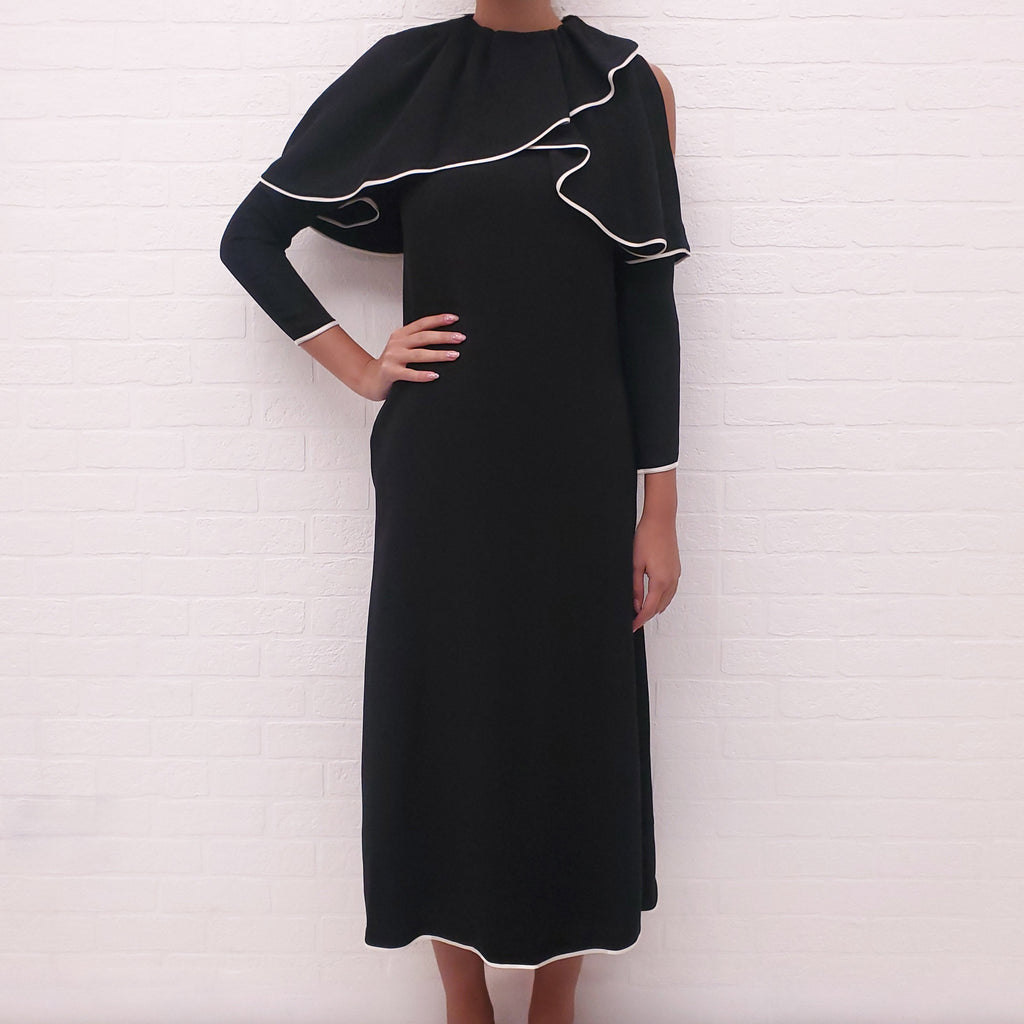 VALENTINO BLACK COLD SHOULDER LAYERED DRESS - SIZE 00