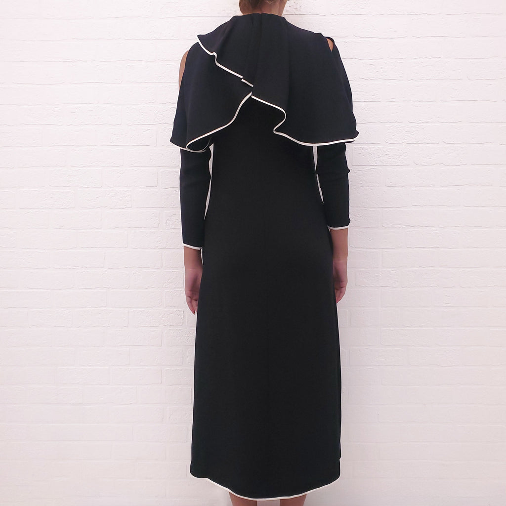 VALENTINO BLACK COLD SHOULDER LAYERED DRESS - SIZE 00