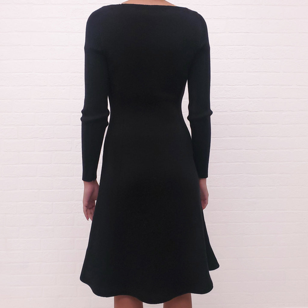 VALENTINO BLACK RIBBED LONG SLEEVE SWEATER DRESS WITH LACE DETAIL - SIZE 38