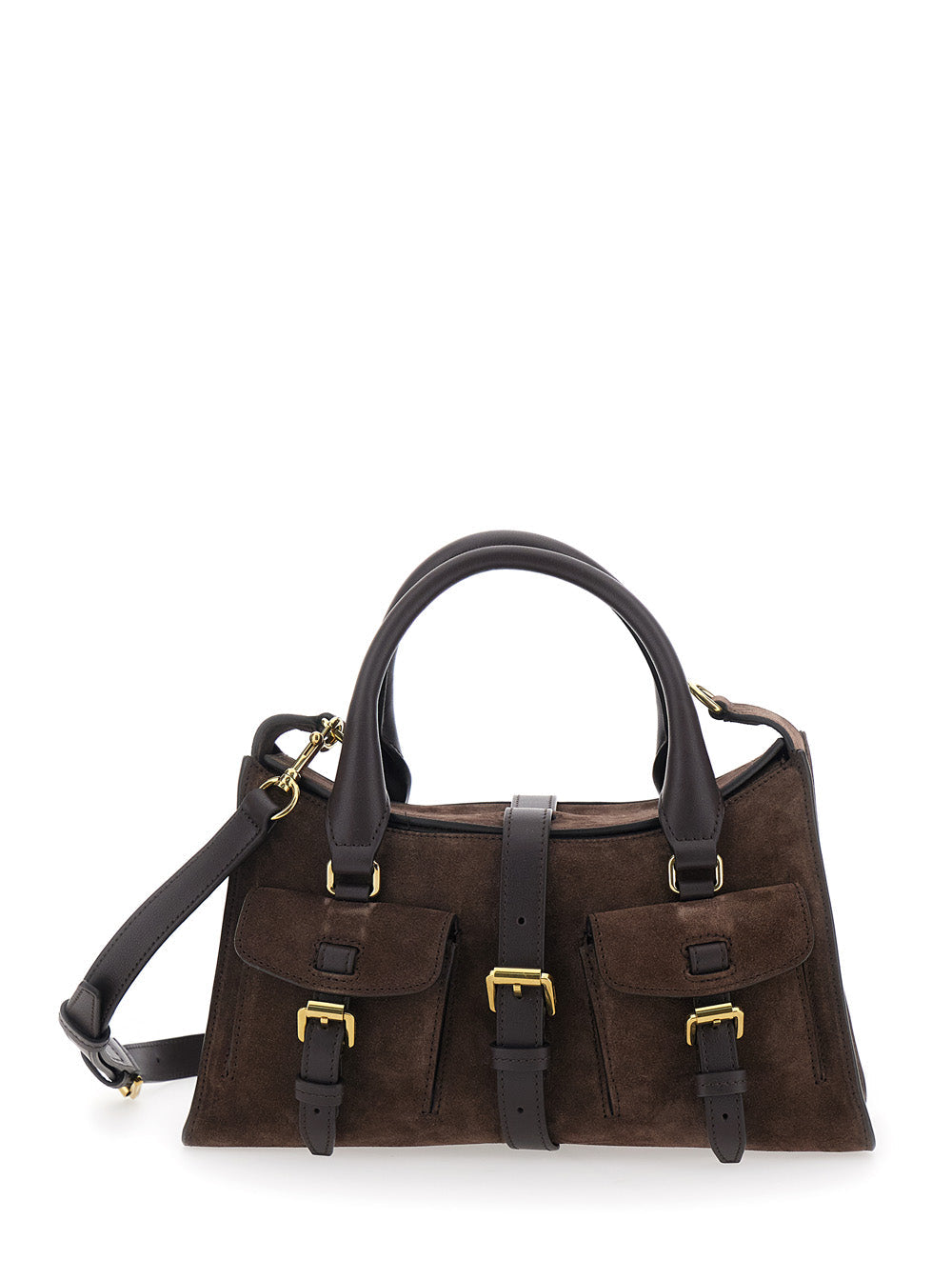 Mulberry Women 'Roxanne' Brown Small Handbag With Adjustable And Removable Shoulder Strap And Two Pockets On The Front In Suede For Women