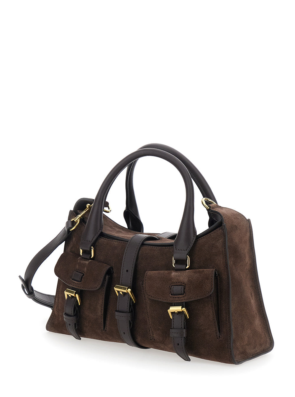 Mulberry Women 'Roxanne' Brown Small Handbag With Adjustable And Removable Shoulder Strap And Two Pockets On The Front In Suede For Women