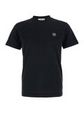 Stone Island Men Black Crew Neck T-Shirt With Logo Patch On The Front In Cotton For Men