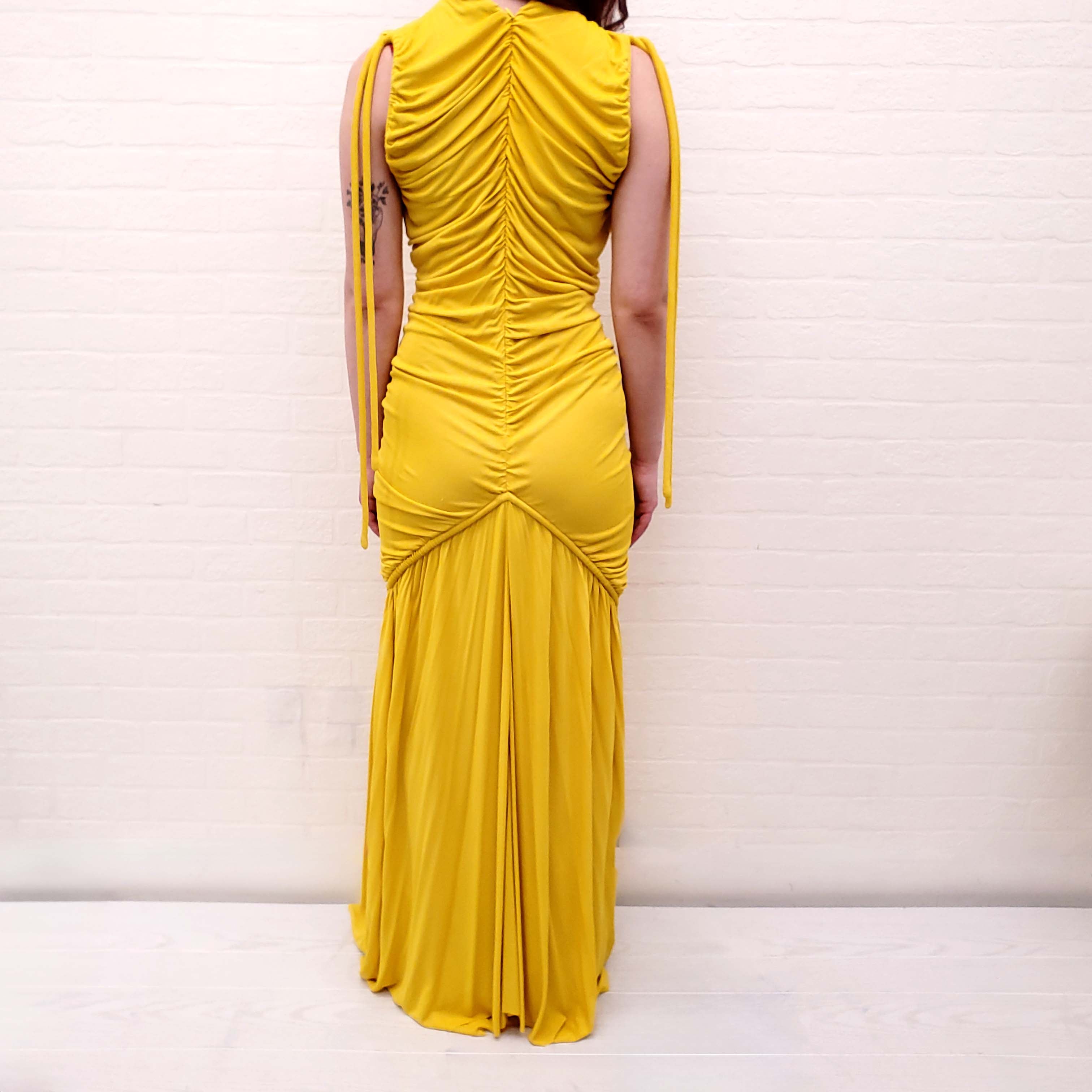 PROENZA SCHOULER YELLOW RUCHED JERSEY DRESS - SIZE 8