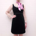 GUCCI BLACK VELVET DRESS WITH PINK BOW DETAIL - SIZE 40