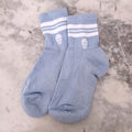 ALEXANDER MCQUEEN BLUE SHIMMER SOCKS WITH WHITE STRIPE - SIZE XS