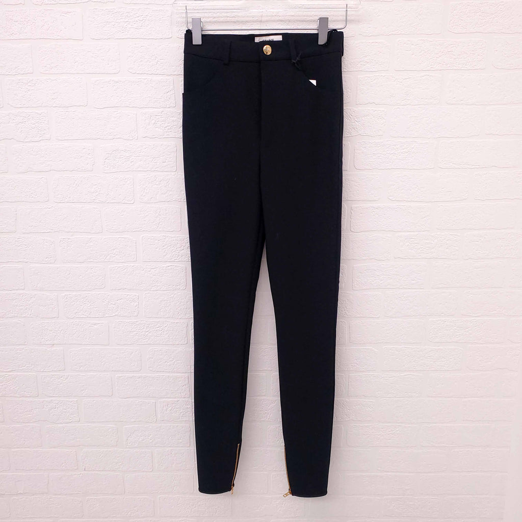 CELINE TRIOMPHE LEGGING PANT WITH GOLD LOGO AND ZIPPER DETAIL - SIZE 34