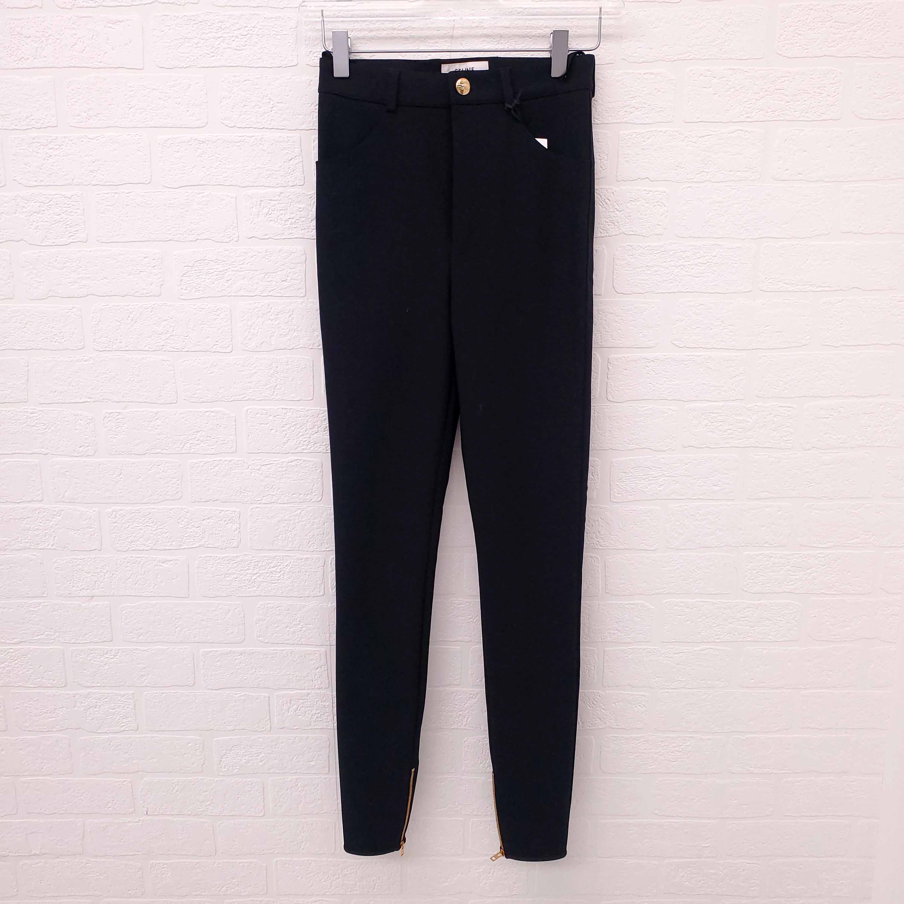 CELINE TRIOMPHE LEGGING PANT WITH GOLD LOGO AND ZIPPER DETAIL - SIZE 34