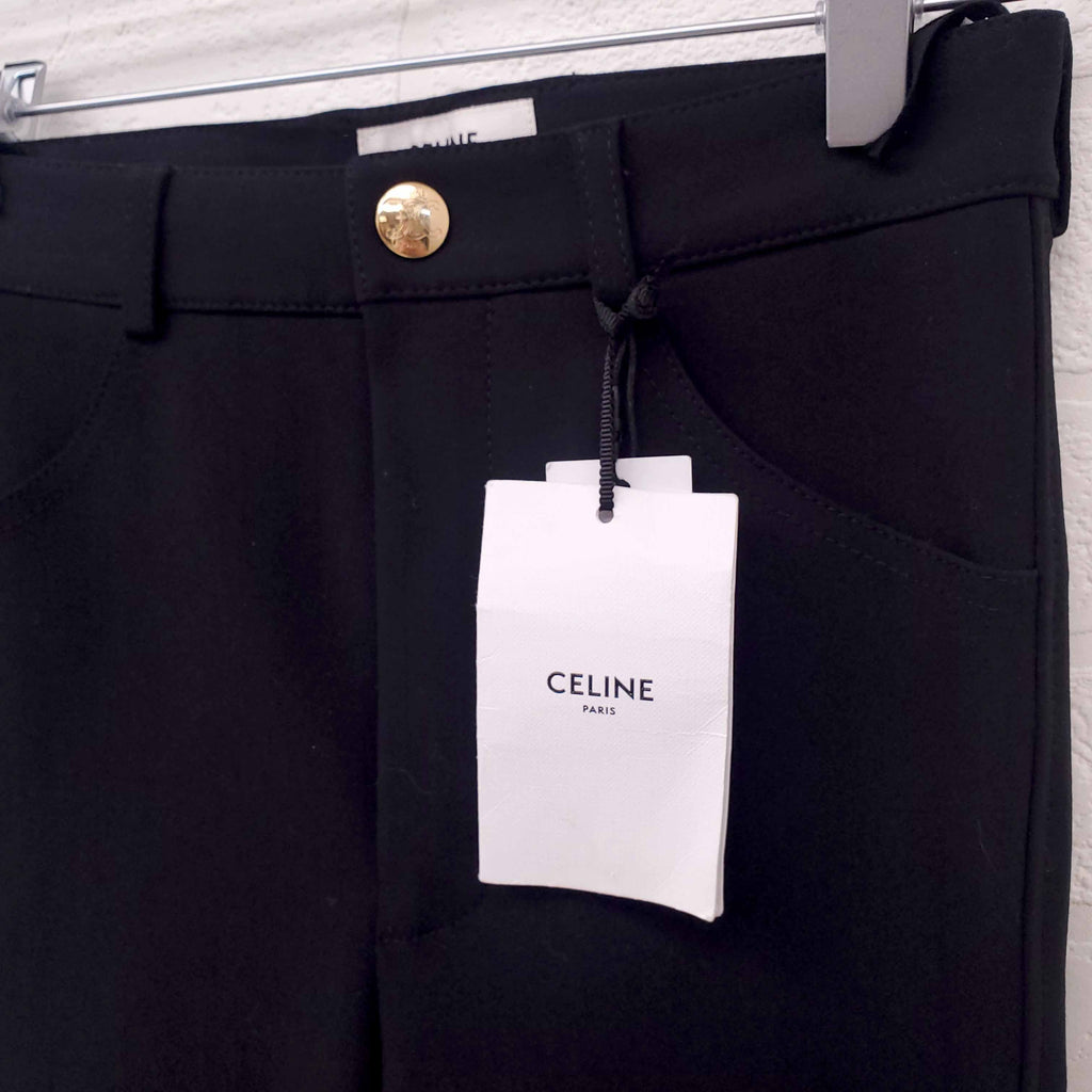 CELINE TRIOMPHE LEGGING PANT WITH GOLD LOGO AND ZIPPER DETAIL - SIZE 34