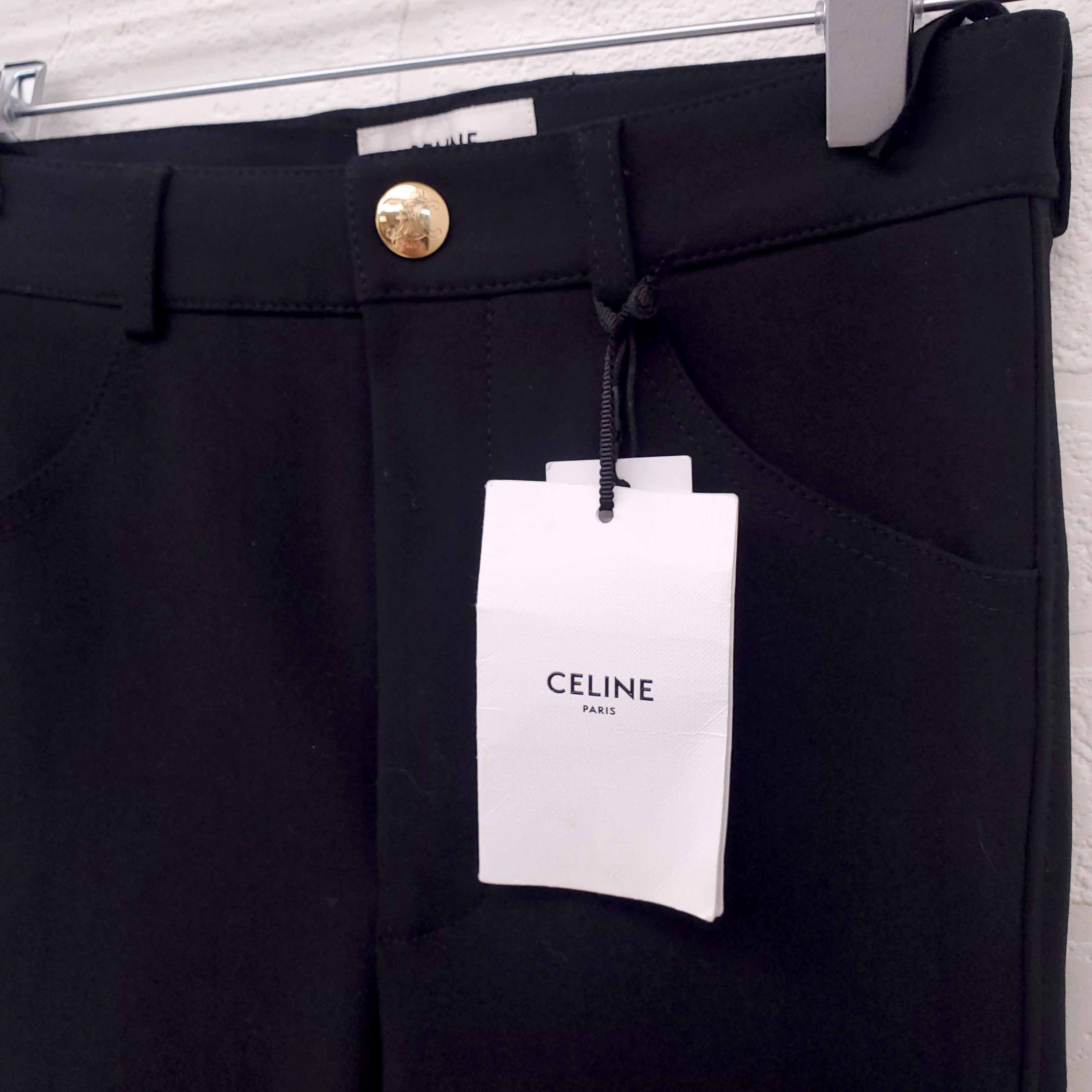 CELINE TRIOMPHE LEGGING PANT WITH GOLD LOGO AND ZIPPER DETAIL - SIZE 34