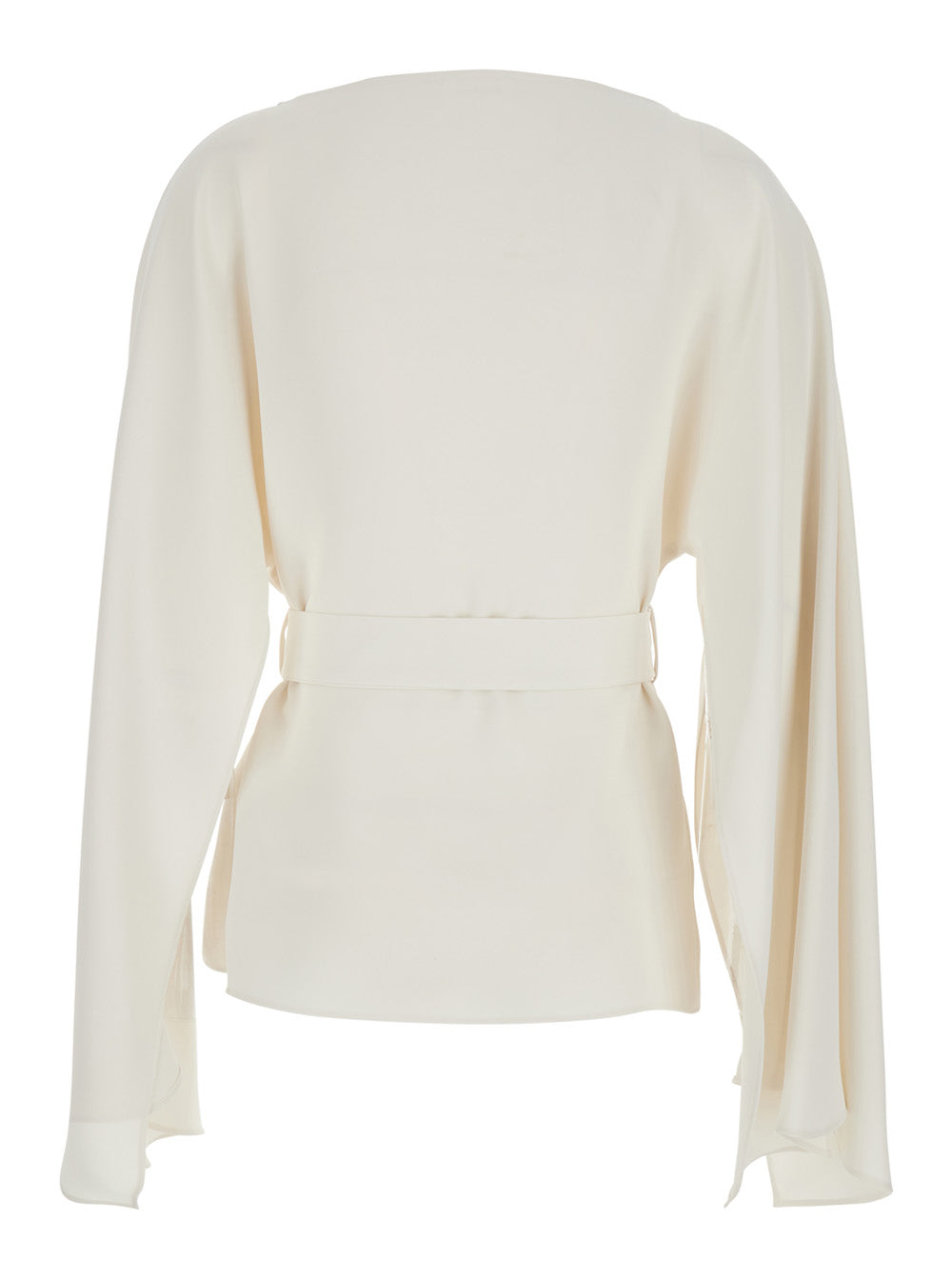 P.A.R.O.S.H. Women White Crew Neck Blouse With Bow Detail On The Front In Cady For Women