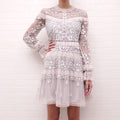 NEEDLE & THREAD GREY SEQUIN AND LACE DRESS - SIZE 6