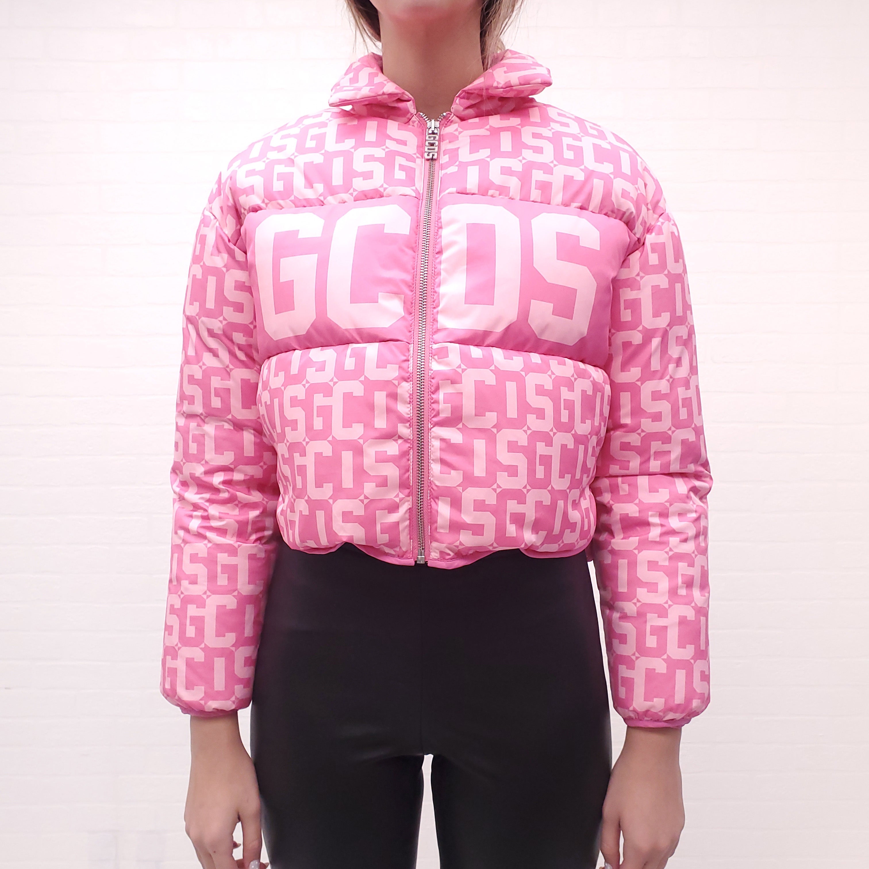 GCDS PINK PUFFER LOGO JACKET - SIZE XXS