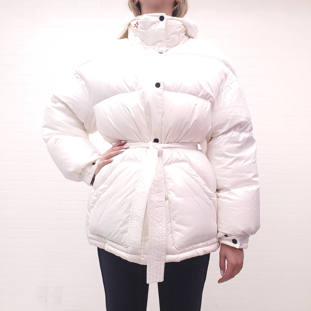 PERFECT MOMENT WHITE PUFFER COAT WITH BELT - SIZE L