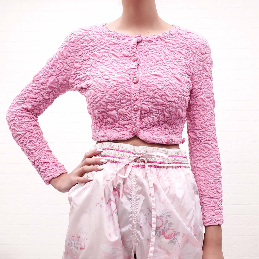 LOVE SHACK FANCY PINK CARDIGAN WITH PEARL BUTTONS - SIZE XS