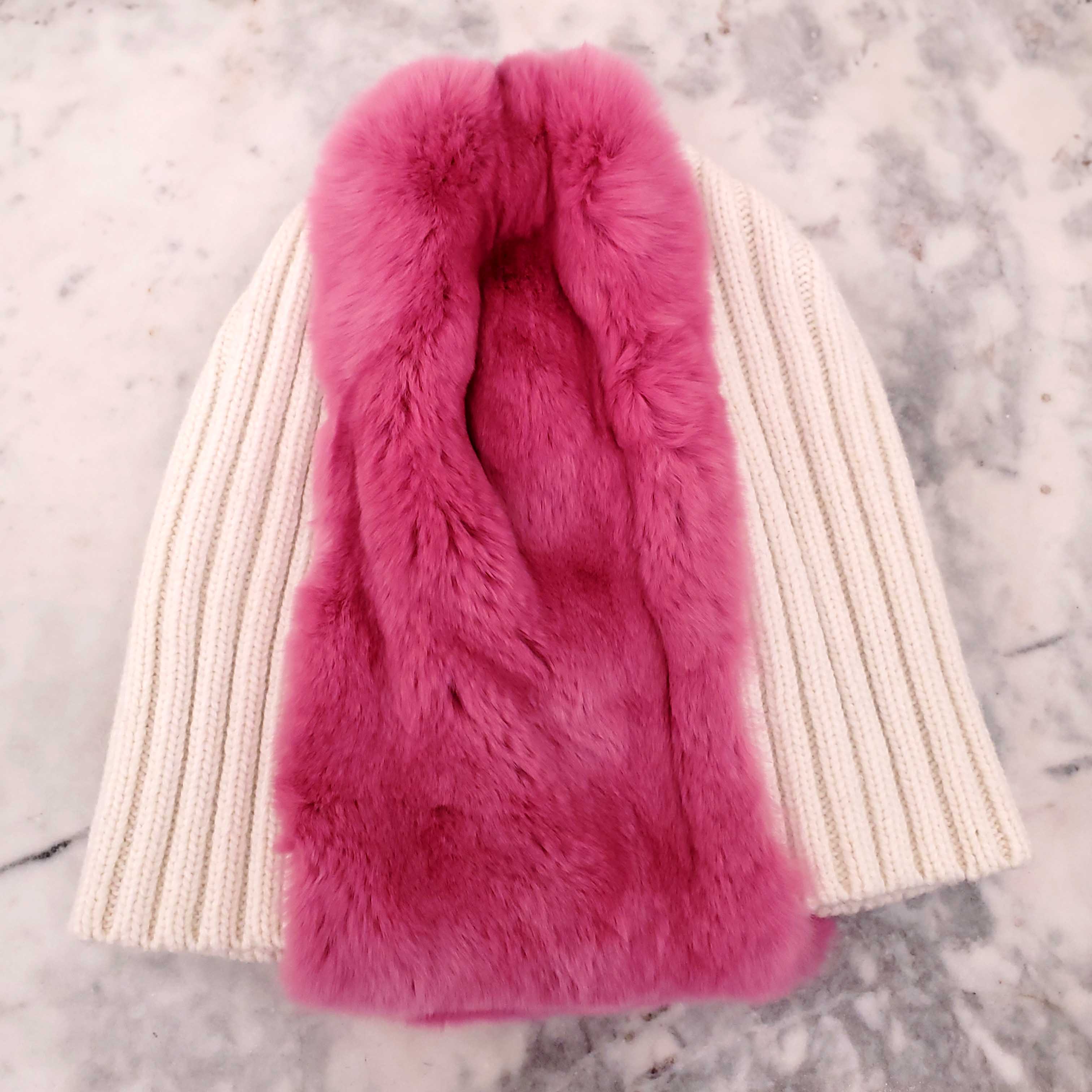 MARNI PINK BEANIE WITH FUR - SIZE M
