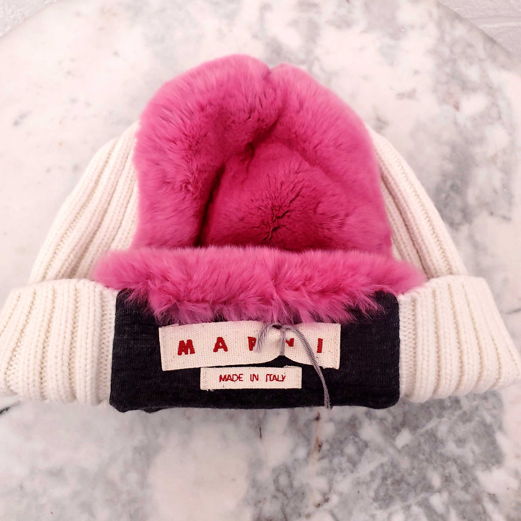 MARNI PINK BEANIE WITH FUR - SIZE M