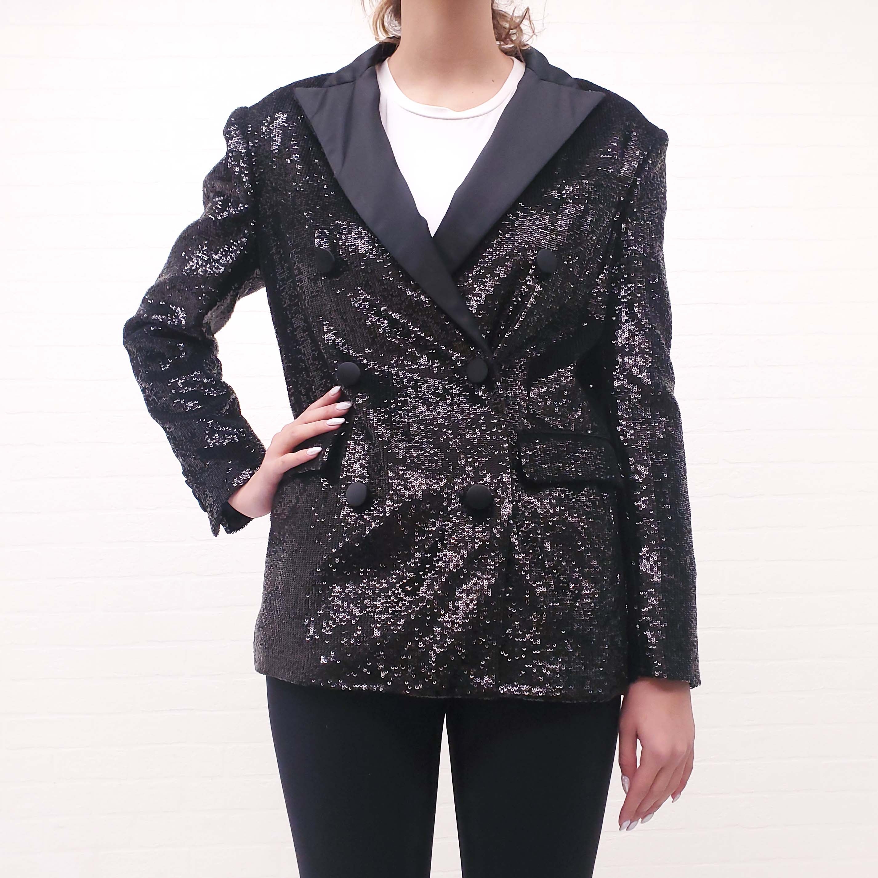 IRO OVERSIZED SEQUIN TUXEDO JACKET - SIZE 34