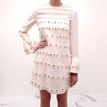 VALENTINO CREAM WOOL AND SILK FLORAL EMBROIDERED DRESS - SIZE 38