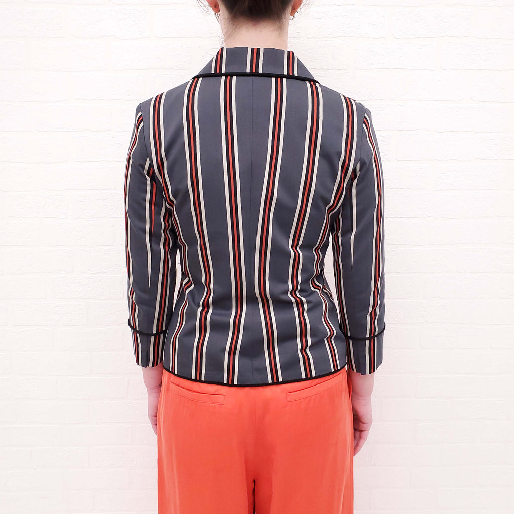SMYTHE GREY AND RED RIBBONED LAPEL BLAZER - SIZE 2