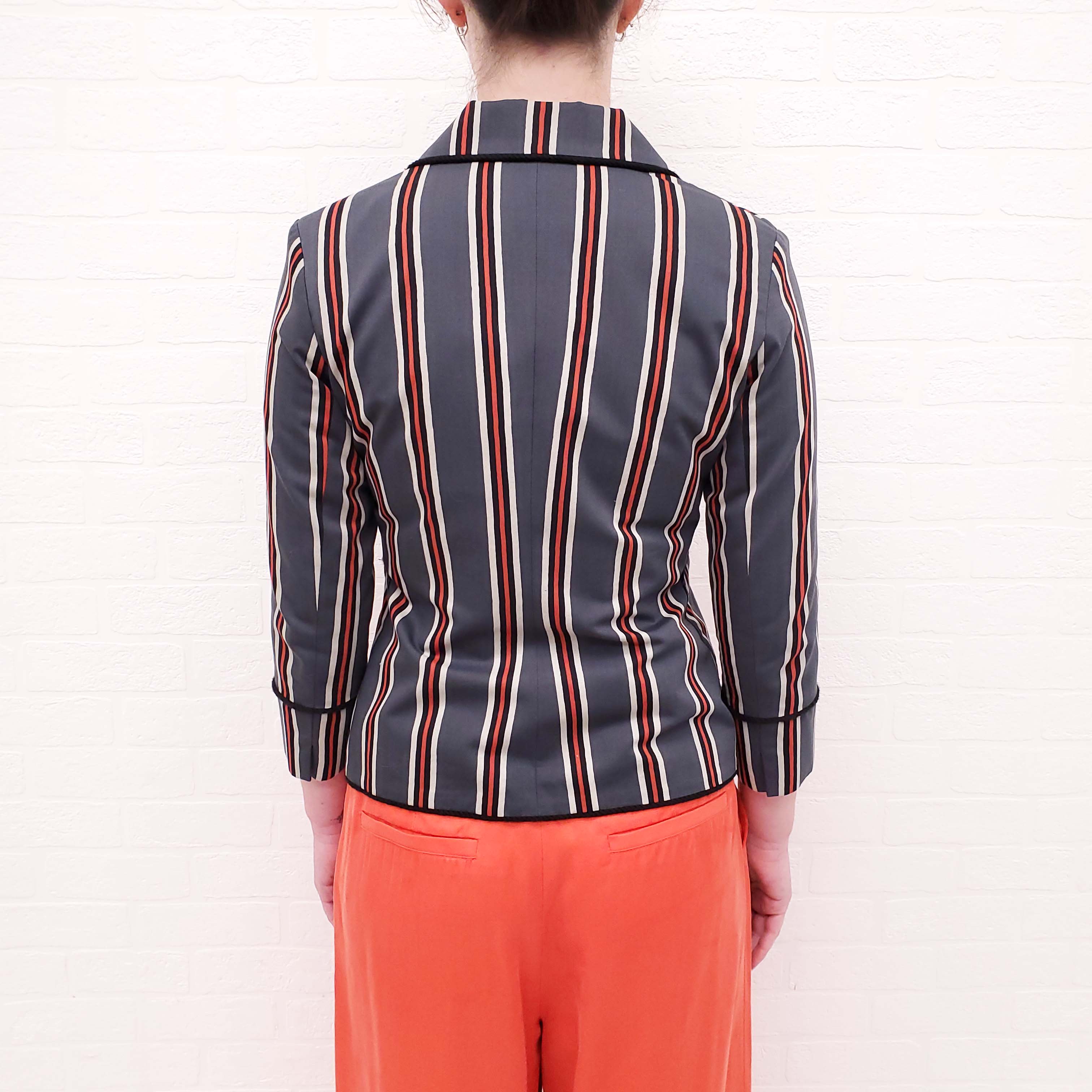 SMYTHE GREY AND RED RIBBONED LAPEL BLAZER - SIZE 2
