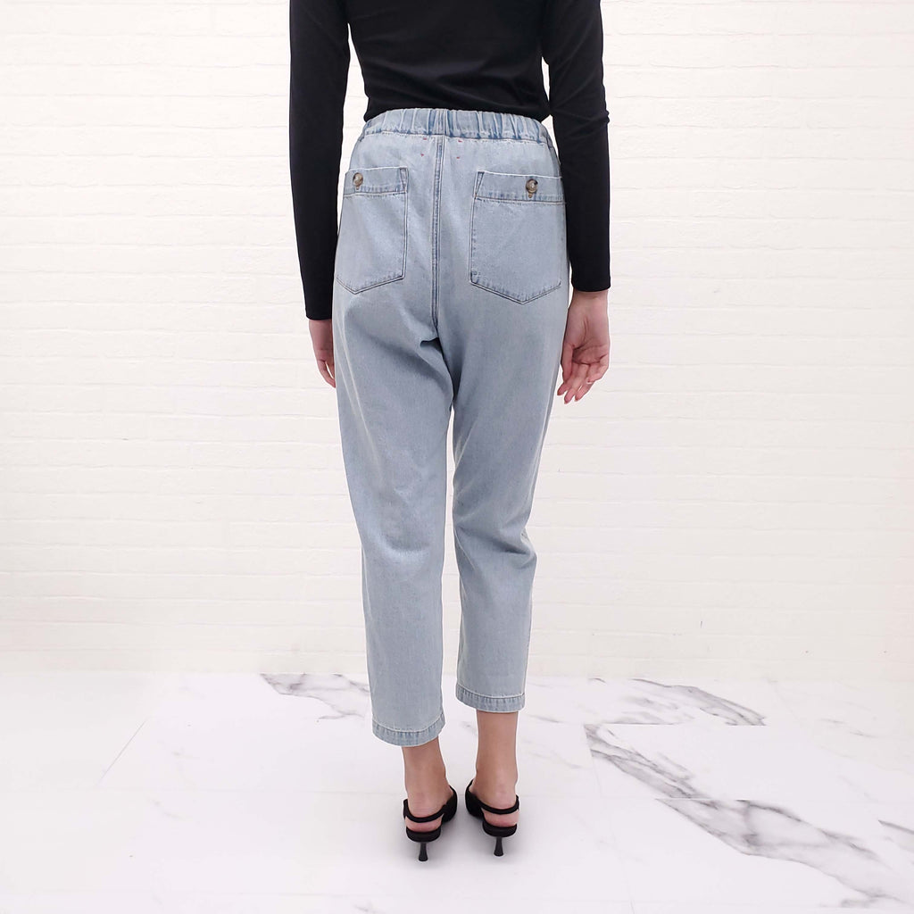 XIRENA DRAWSTRING DENIM TROUSERS - SIZE XS